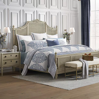 Lit en rotin et bois de style vintage français, grand lit en bois avec tête de lit sculptée en saule, mobilier de chambre à coucher