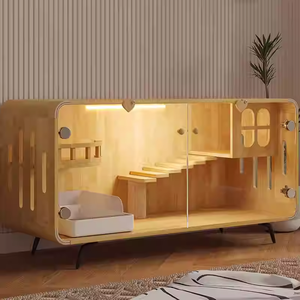 Villa de luxe pour chat d'intérieur, condo en bois pour chat avec roulettes pour salon, maison en bois pour chat personnalisée, vente en gros - Product Image 1