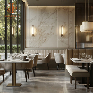 Caffè collezione pranzo mobili marmo bianco superficie tavoli con morbido velluto grigio sedie per il ristorante - Product Image 6