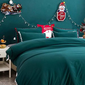 Rắn Màu Xanh Lá Cây giáng sinh bộ đồ giường đặt POM Duvet cover farmhouse sợi nhỏ bộ đồ giường <span class=keywords><strong>Comforter</strong></span> Duvet cover <span class=keywords><strong>Set</strong></span> - Product Image 3