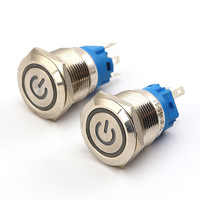 Interrupteur à bouton-poussoir momentané LED POWER ICON avec câble de carte mère d'ordinateur de 50 cm, 19 mm, 12 V, bleu, pression sur 3 A, CQC, CCC 250 VAC
