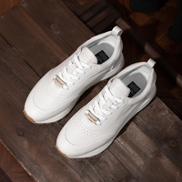 Chaussures de sport épaisses pour hommes, logo personnalisé, confortables, blanches, en cuir, chaussures de course athlétiques, baskets