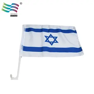 Huiyi bendera Israel disesuaikan bendera jendela mobil cetak sublimasi kustom bendera tudung mobil Mini sisi ganda dengan tiang
