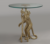 Table basse Monkey moderne au design raffiné, base en aluminium finition or, verre flotté transparent 10 mm, réglable, mobilier de maison