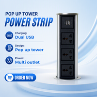 Prise de courant universelle à 3 prises et 2 ports USB escamotables, pour table, IP44, usage commercial, noir, 16A, 110-220V AC