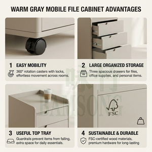 <span class=keywords><strong>Meuble</strong></span> de rangement mobile gris chaud à 3 tiroirs avec roulettes verrouillables, style scandinave, en bois, pour sous <span class=keywords><strong>bureau</strong></span>, fournisseur certifié - Product Image 3