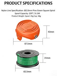 Cabezal de Repuesto para Desbrozadora A6486, Bobina de Hilo de Nylon Redondo de 2.0mm, Verde, 20FT/6.1M, Compatible con BLACK DECKER GL9035-QS GL8033-QS STC5433 - Product Image 5
