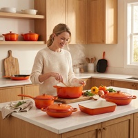 Ensemble de 11 ustensiles de cuisine en fonte émaillée, casseroles, poêles, couvercles, résistant au four, maintien de la chaleur, compatible lave-vaisselle, écologique, pour la cuisine à domicile