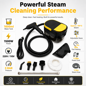 Nettoyeur vapeur haute pression portable 3 bars, machine de nettoyage à la vapeur haute température, réservoir d'eau de 1600 ml, multi-usages pour la maison et la voiture - Product Image 3