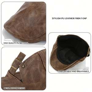 Casquette pour homme en cuir PU, style Ivy, Newsboy, Béret réglable, Casquette plate classique de golf, Casquette Gatsby pour la conduite et la pêche, Casquette chaude d'automne - Product Image 4