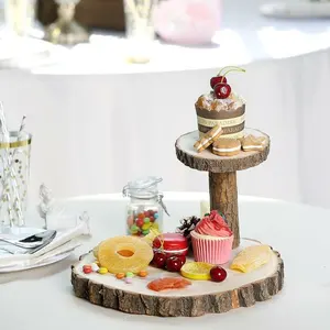 2层天然木片食品服务器木制甜点 & 纸杯蛋糕架