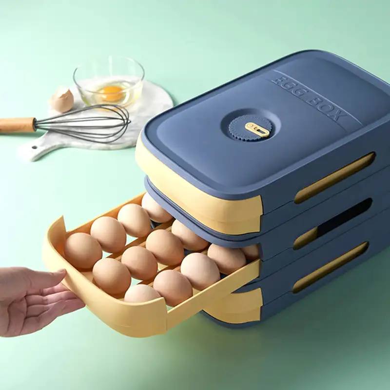 ตู้เย็นกล่องเก็บไข่,กล่องเก็บของในครัวแบบลิ้นชักพร้อมฝาปิดสามารถซ้อนกล่องเก็บไข่แบบม้วนได้