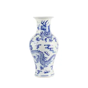 Rylu110 cauda de peixe de alto valor, forma de rabo de peixe azul e branco de china artística desenhado à mão, vaso de porcelana com estampa de dragão para venda