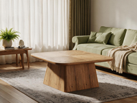 Table basse carrée en bois massif de 80 cm avec base en bois et plateau en placage, style moderne rustique, meubles de salon, vente en gros OEM