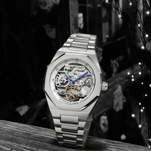 Cao cấp bạc tự động của nam giới Đồng hồ đeo tay 3D Hollow Skeleton quay sáng cơ khí ETA thời trang kinh doanh sang trọng Montre Homme - Product Image 3