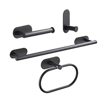 Ensemble de barres porte-serviettes autocollantes en acier inoxydable de qualité supérieure, kit d'accessoires de salle de bain sans perçage, noir mat, pour la maison