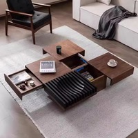 Petite table basse carrée en bois massif de noyer noir, réglable en hauteur, pour salon et salle à manger, avec rangement, style moderne
