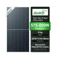 Offre Spéciale Panneau Solaire Jinko 72HL4-BDV 575W-600W MWT HJT HBC Bifacial PERC N-Type BIPV à Cellules Demi-Coupées, Efficacité 23,23%, En Stock