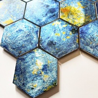 Carrelage mural hexagonal moderne en aluminium Deamlike, motif ciel étoilé bleu et or, pour salon, cuisine, salle de bain, crédence intérieure