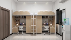 Đôi giường tầng bằng gỗ kim loại gác xép Giường tầng trẻ em Kid giường tủ quần áo lưu trữ ký túc xá nội thất căn hộ giường - Product Image 2