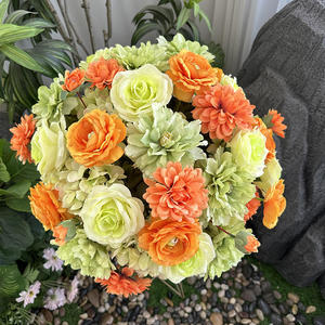 Artificial Flower Ball Orange Peony Green <b>Rose</b> Mixed Arrangement Centerpiece for Wedding Decorations - Product Image 6