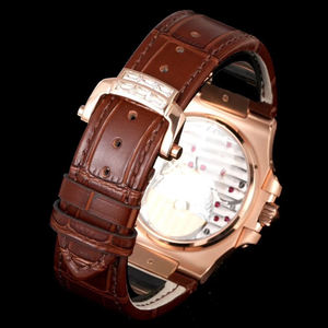 Montre automatique élégante pour homme de qualité supérieure, lunette sertie de diamants, bracelet en cuir noir, aiguille verticale, chronographe, phase de lune, mécanique - Product Image 5