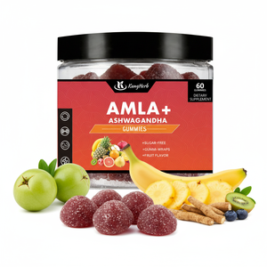 Gomitas de Ashwagandha y Fruta de <span class=keywords><strong>Amla</strong></span> Kangherb, Suplemento Dietético Herbal para el Apoyo Inmunológico y el Crecimiento del Cabello, Uso en Adultos - Product Image 1