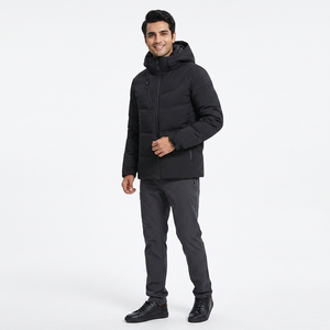 Veste polaire chaude d'hiver décontractée pour hommes Parka de canard blanc avec capuche de couleur unie doublée de fermeture éclair avec logo imprimé Manteaux d'extérieur - Product Image 1