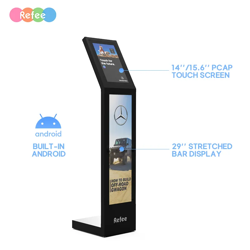 Refee Floor Standing Indoor Electronic Totem Kiosk Touch Screen Display Stretched Bar Lcd Monitor Screen Display