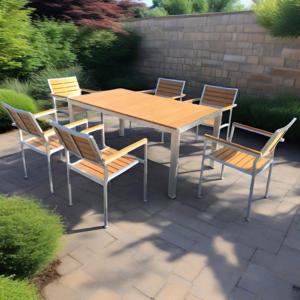 Ensemble de table et chaises de <span class=keywords><strong>jardin</strong></span> en plastique imitation bois, 5 pièces, résistant aux intempéries, pour terrasse, <span class=keywords><strong>bistrot</strong></span>, <span class=keywords><strong>salon</strong></span>, salle à manger, meubles d'extérieur - Product Image 6