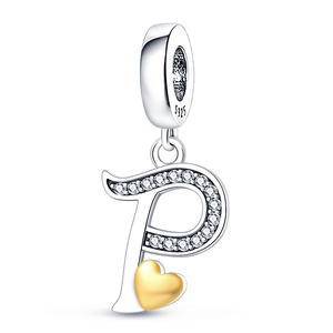 Pendentif <span class=keywords><strong>alphabet</strong></span> 26 lettres avec perles - Bracelet et collier créatifs de style européen - Finition argent/or avec zircon - Article le plus vendu TK - Product Image 3