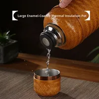 Nouvelle Bouilloire Thermos en Acier Inoxydable Isolée en Bambou de Style Chinois avec Affichage de Température, Grande Capacité, Idéale pour les Fêtes, Maison et Voyage
