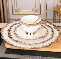 Juego de Platos de Porcelana Fina con Borde Dorado, Vajilla de Cerámica Blanca Contemporánea para Bodas, Juego de Platos Redondos para 6 Personas