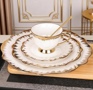 Fine Gold Rim White Ceramic Dish Porcelain Bone China <b>Dinnerware</b> Plates <b>Set</b> - Product Image 6