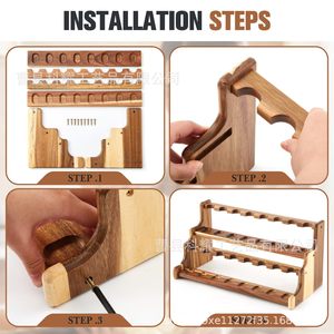Wooden Pipe Rack <b>Desktop</b> Solid Wood Two Layer Storage <b>Shelf</b> For Smoking Pipes Brown Color - Product Image 5