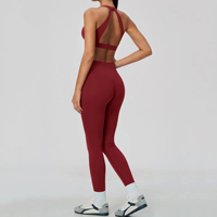 Ensemble de yoga 2 pièces pour femme : Soutien-gorge de sport dos nu à col en V et Legging de sport taille haute croisé – Tenue de sport pour la gym