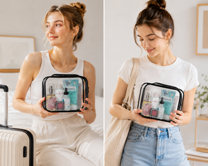 Organisateur de cosmétiques de <span class=keywords><strong>voyage</strong></span> en PVC tendance, grande capacité, imperméable, écologique, pour pochette de rangement de soins de la peau, logo personnalisé - Product Image 5