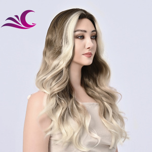 Ombre Nâu tóc vàng màu nổi bật trong cả hai bên nhiệt thân thiện với protein lụa tổng hợp ren phía trước tóc giả cho phụ nữ da trắng - Product Image 2