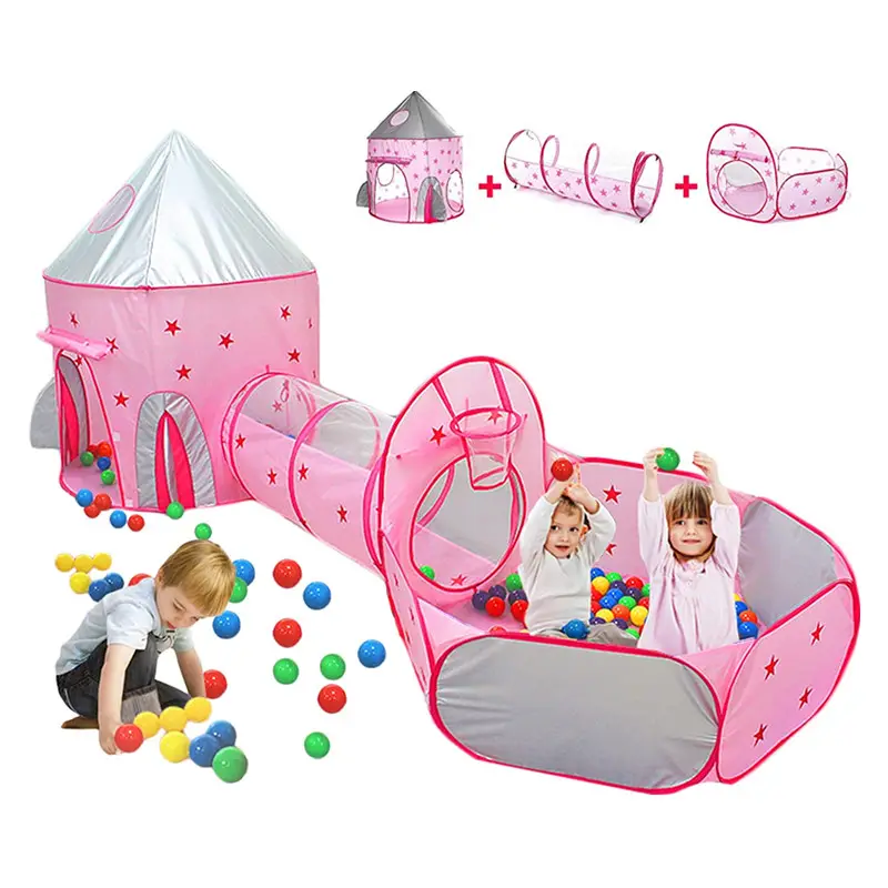 Am * Zon Hot Verkoop Ontwerp 3 Stuks Kinderen Spelen Tunneltent Met Ballenbak Zwembad Baby Spelen Kasteel Tent Speelgoed