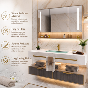 Mobile <span class=keywords><strong>Bagno</strong></span> Sospeso di Lusso Personalizzato in Legno con Lavabo Integrato in Ceramica - Product Image 3