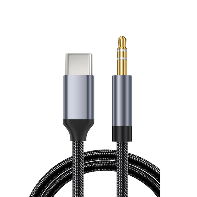 D1955 1 Meter Nylon Braided Gold Plated DAC Type-C to 3.5mm Audio Aux Cable for Microphone Speaker and Telephone Use