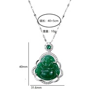 Nouveau Collier Pendentif Bouddha Bord Cristal, Chaîne en Acier Inoxydable Plaqué Argent, Pendentif Bouddha en Cuivre Imitation Jade