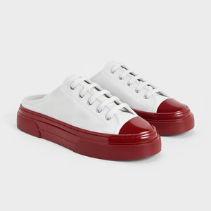 Baskets à plateforme sans talon pour femmes, à lacets, avec embout contrastant, semelle épaisse, à enfiler, chaussures de marche décontractées - Product Image 4