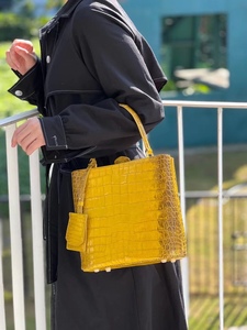 กระเป๋าหนังจระเข้น้ำเงินแบบเงาสูง สีเหลืองหิมาลัย พร้อมซับในหนังแกะและฮาร์ดแวร์สแตนเลส - Product Image 4