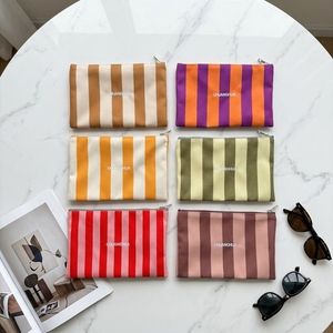 Pochette de <span class=keywords><strong>maquillage</strong></span> en toile rayée à la française, style parisien, minimaliste, avec fermeture éclair, pochette de voyage rayée vibrante et chic - Product Image 3