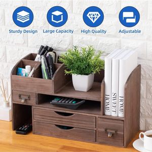 Custom <b>Rustic</b> Wooden <b>Desk</b> Organizer With Compartments Wall Mounted Storage Box For Office Home Use - Product Image 4