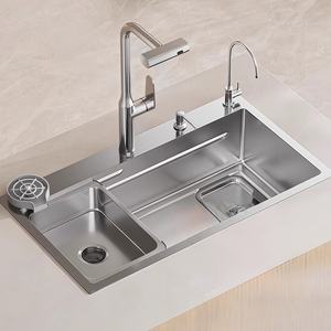 Fregadero de Cocina Grande de un Solo Tazón, Lavabo Integrado de Acero Inoxidable 304, Fregadero Multifuncional para Lavar Platos - Product Image 1