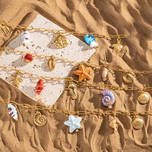Collana di stelle marine e cavalluccio marino in ceramica dipinti a mano in acciaio inossidabile delicato catena di clavicola gioielli artigianali oceanici da donna - Product Image 3