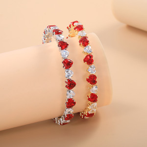 Heart Shape Crystal <b>Bracelet</b> Gold Plated <b>Red</b> White Cubic Zirconia Women's Everyday Wear Jewelry - Product Image 3