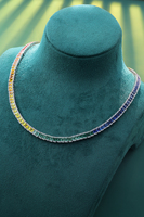 Lanphear Fine Jewelry Collier en saphir cultivé en laboratoire en forme de trapèze en argent sterling 925 Chaîne de pierres précieuses arc-en-ciel pour femmes Fête